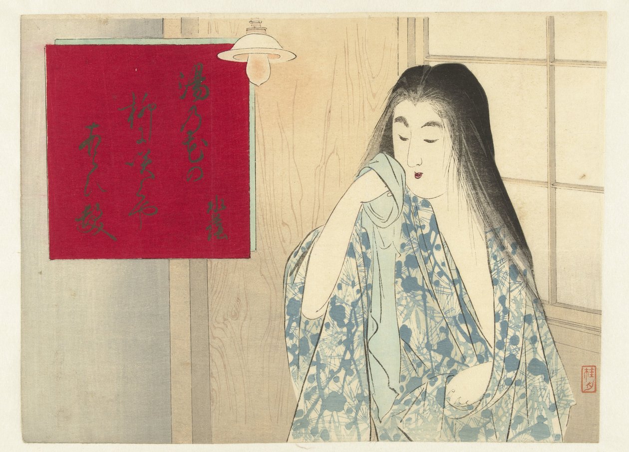 Vrouw in een interieur door Takeuchi Keishū