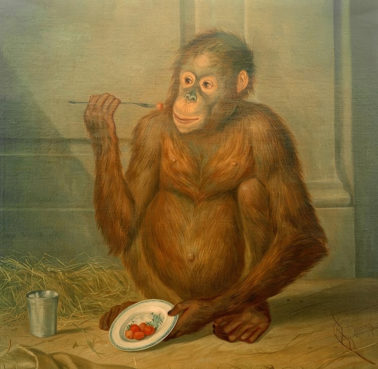Orang-Oetan, aardbeien etend door Tethart Philipp Christian Haag
