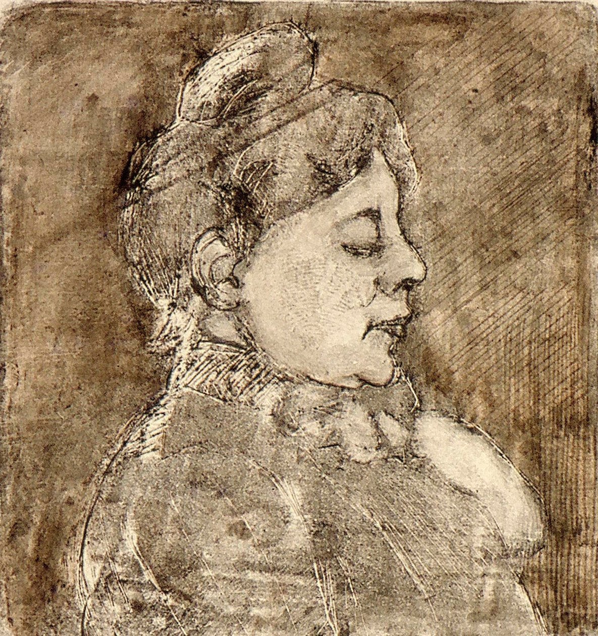 Portret van Agnita Feis in profiel door Theo van Doesburg