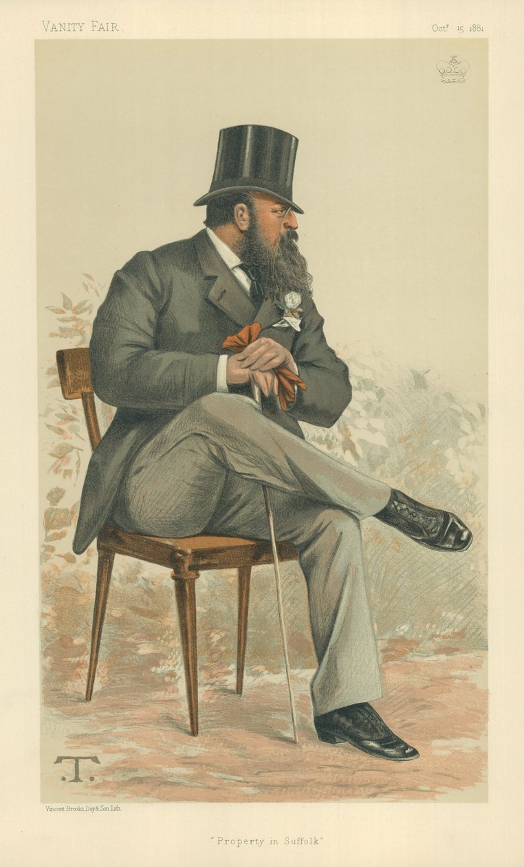 Lord Rendlesham, eigendom in Suffolk, 15 oktober 1881, Vanity Fair cartoon door Theobald Chartran