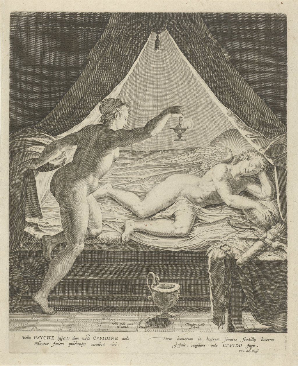 Amor en Psyche door Theodoor Galle