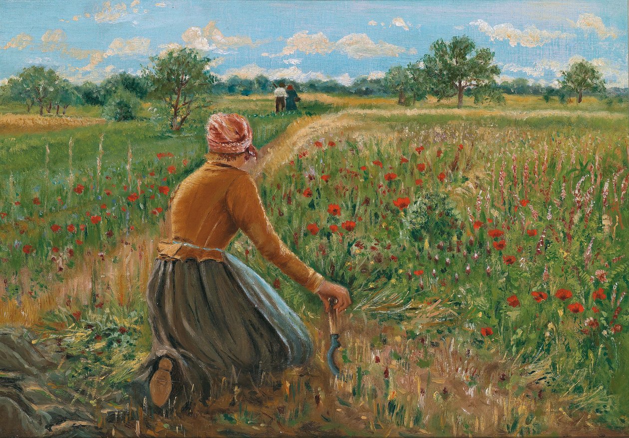 Knielende boerin met sikkel door Theodor von Hormann