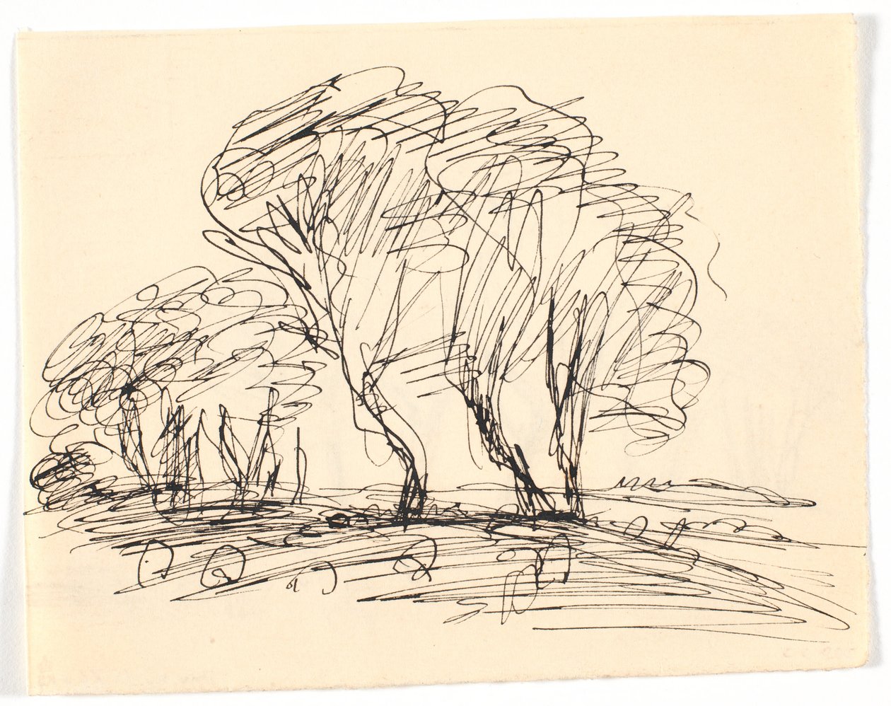 Landschapsschets met grote bomen door Theodor Philipsen