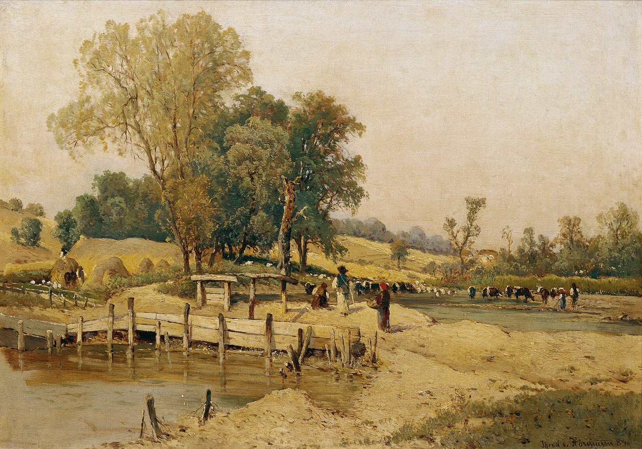Hongaarse landschap met vee drinkplaats door Theodor von Hormann