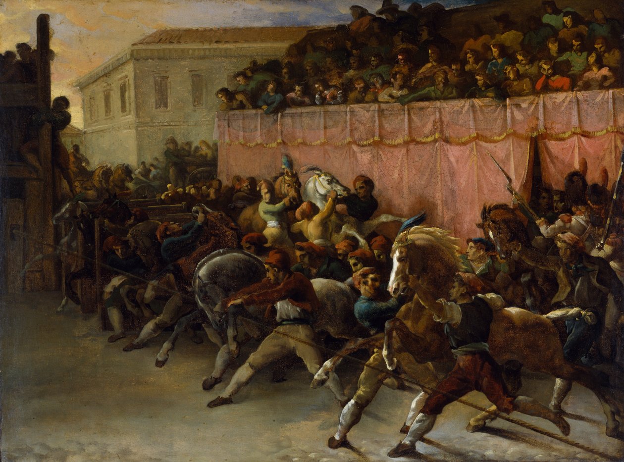 Ruiterloze racers in Rome door Theodore Gericault