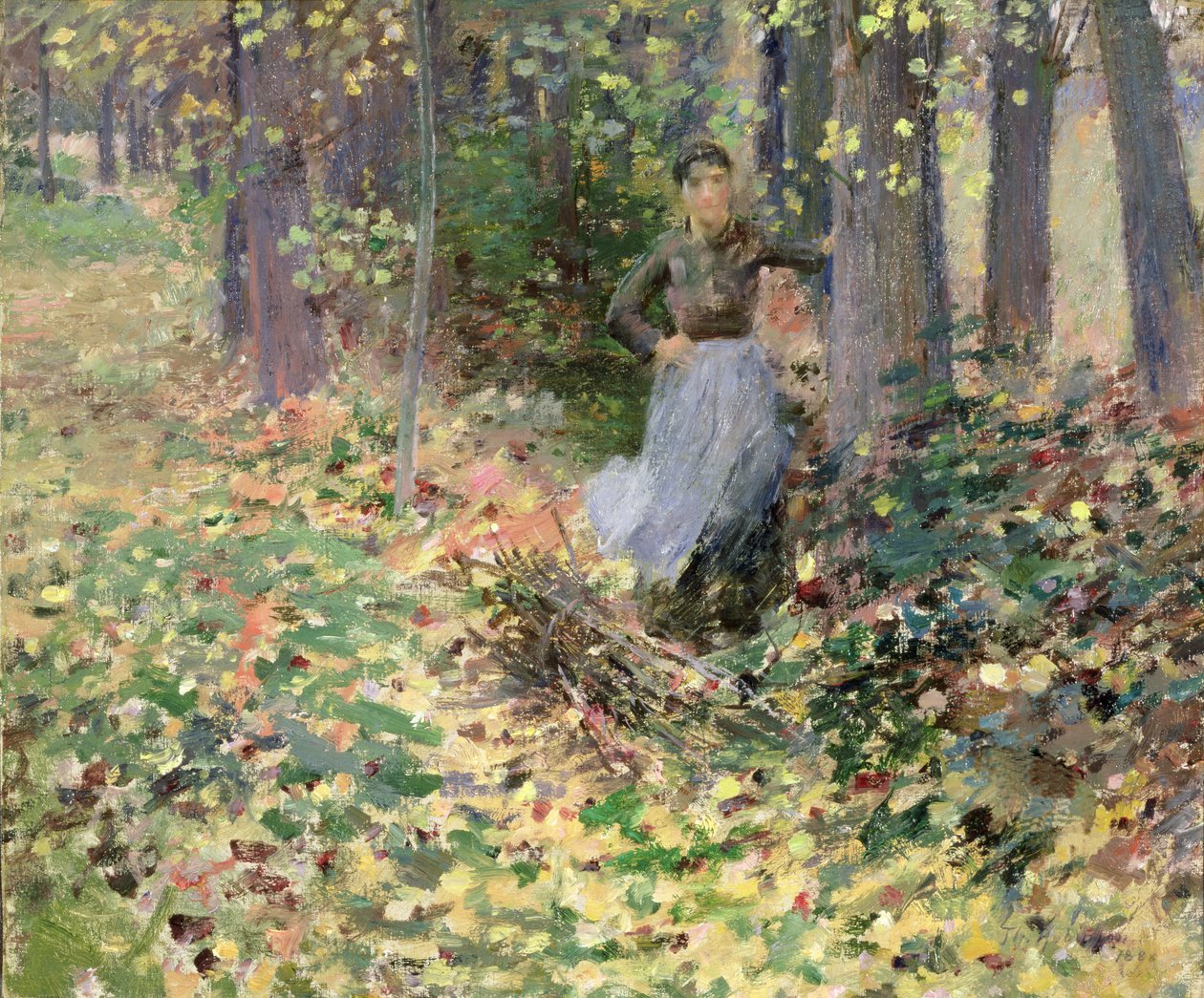 Herfstzonlicht (In het Bos) 1888 door Theodore Robinson