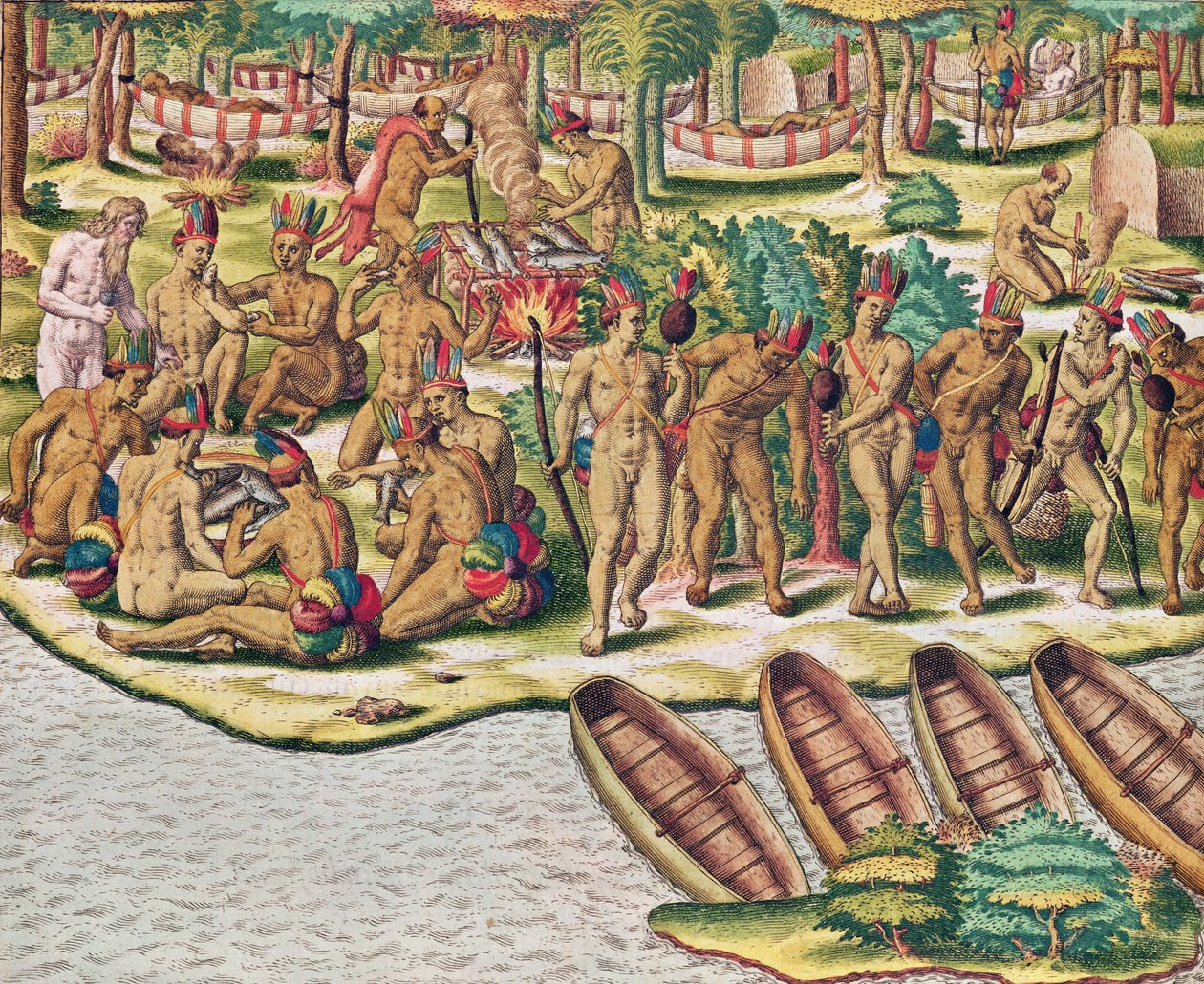 Americae Tertia Pars, Overleg voor een expeditie tegen de vijanden (pagina 432), 1563 door Theodore de Bry
