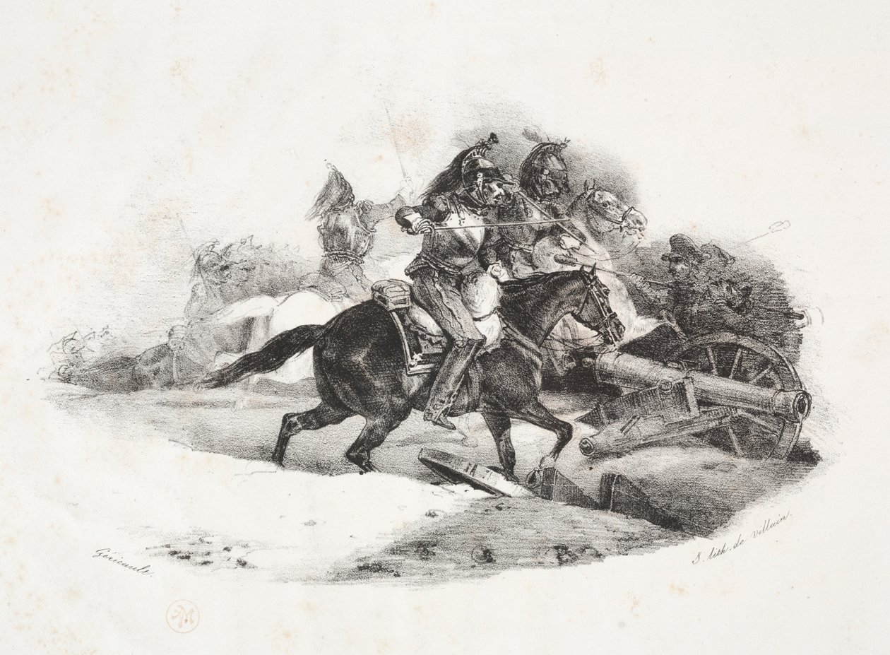 Cuirassiers die een artilleriebatterij aanvallen door Theodore Gericault