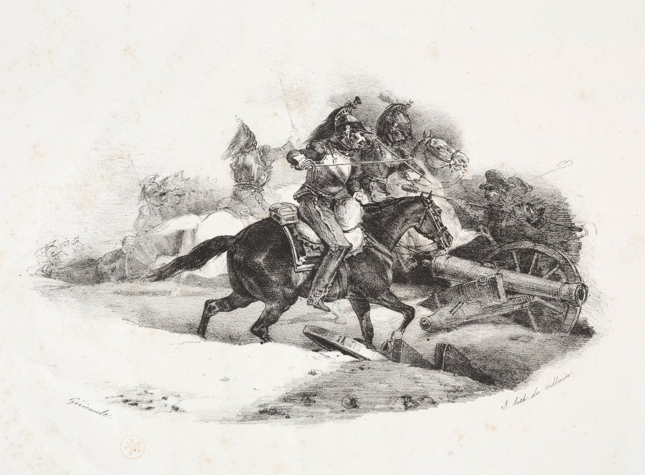 Cuirassiers die een artilleriebatterij aanvallen door Theodore Gericault
