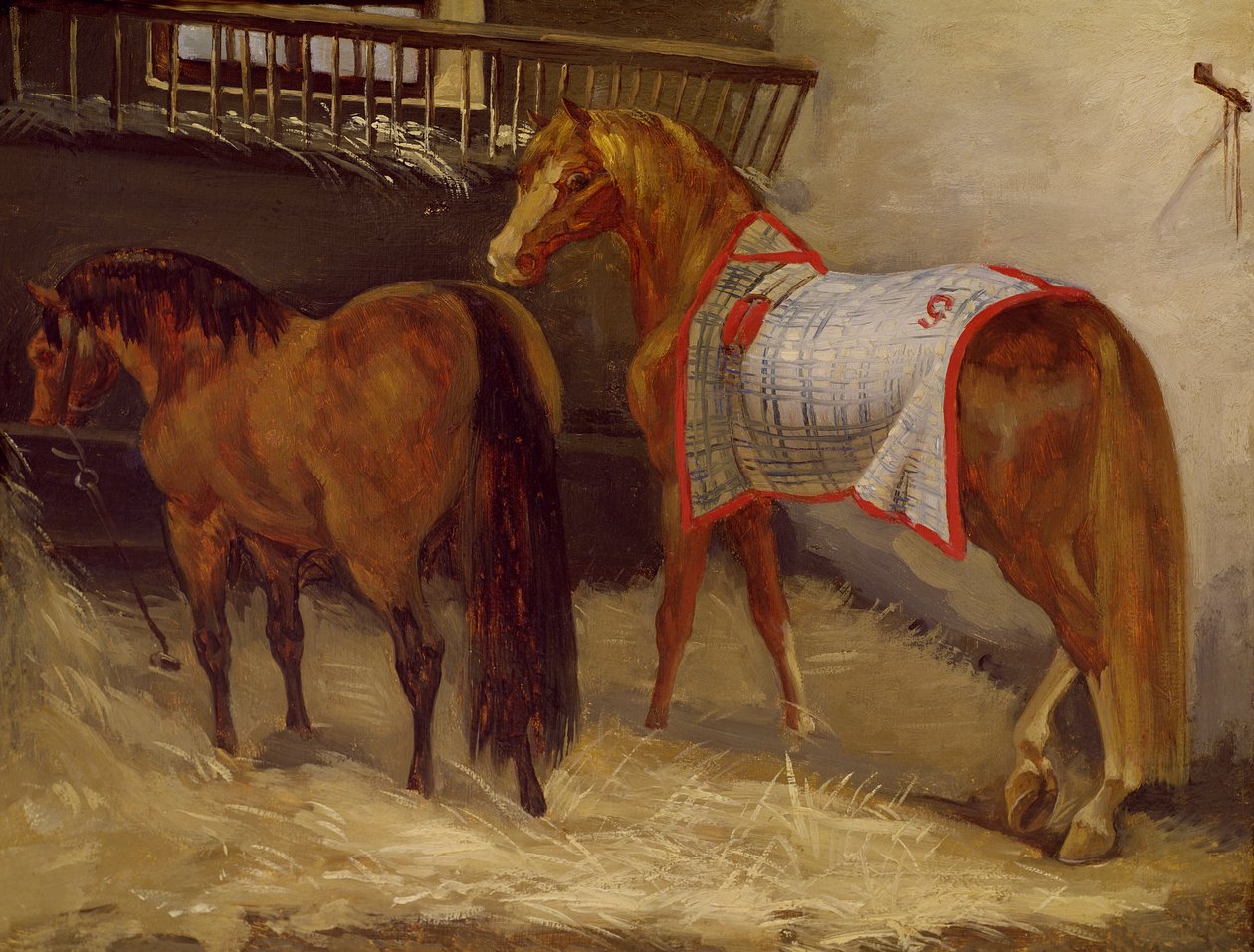 Paarden in de stallen door Theodore Gericault