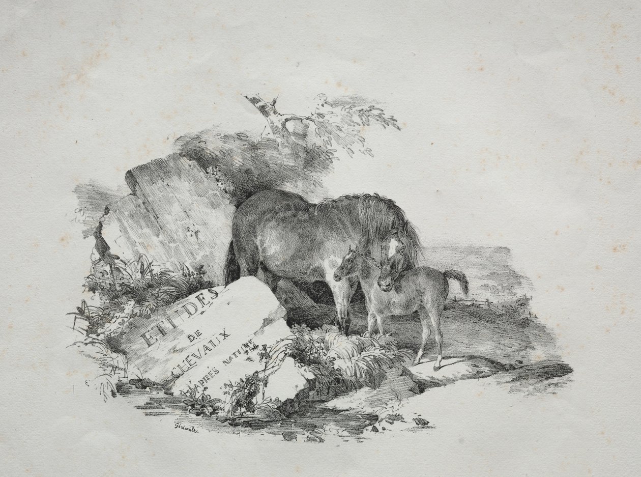 De Merrie en haar Veulen door Theodore Gericault
