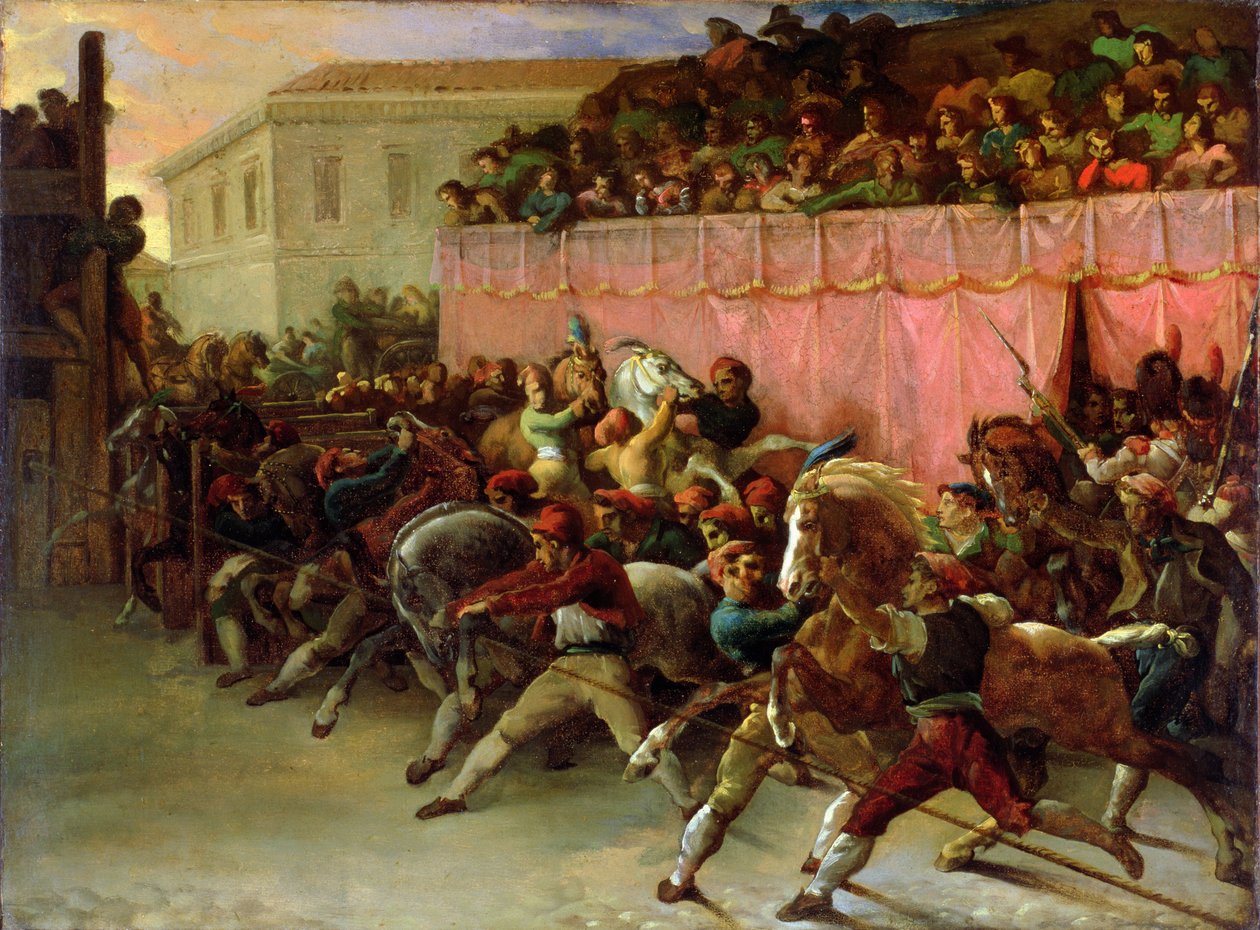 De Ruiterloze Racers in Rome door Theodore Gericault