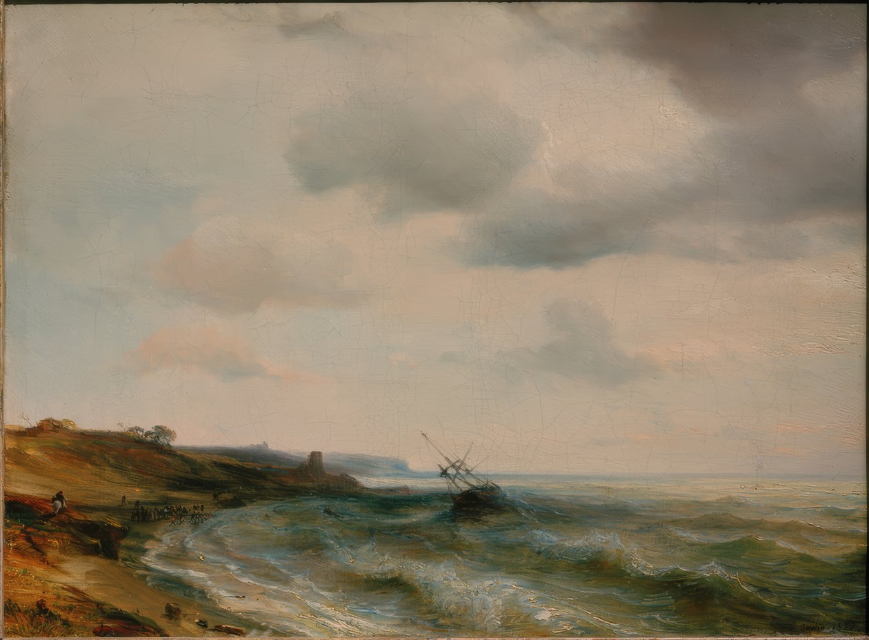 Kust met gestrande schip door Theodore Gudin
