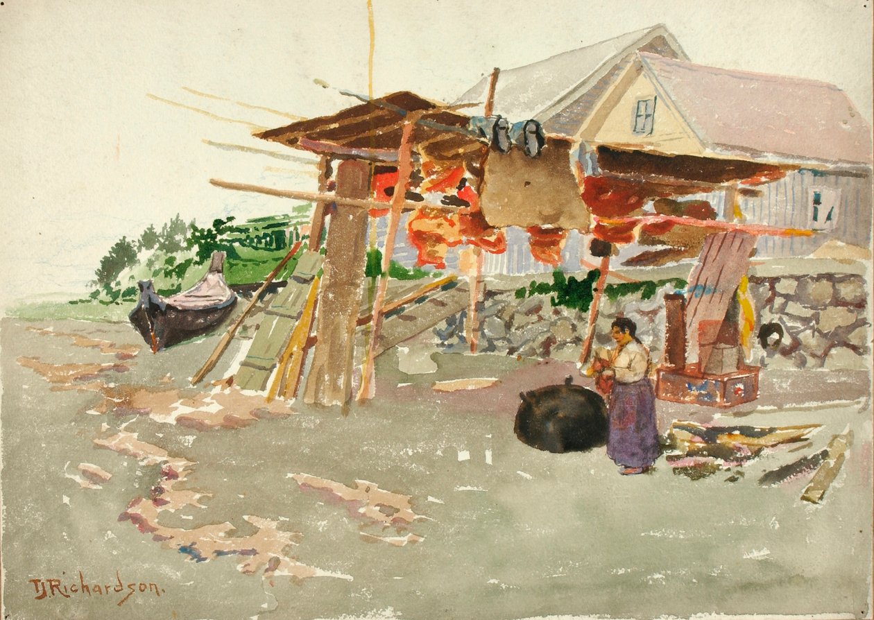 Zalm drogen, Indian Village, Alaska door Theodore J. Richardson
