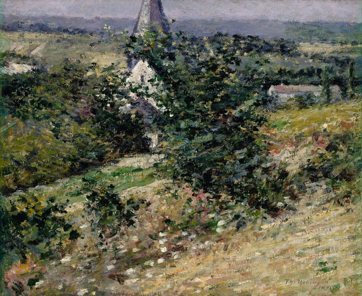 Oude kerk in Giverny door Theodore Robinson