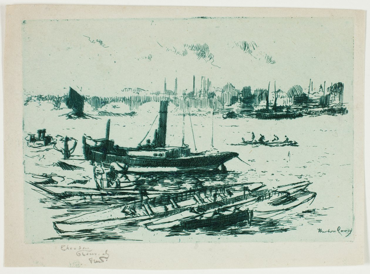 De stoomlancering, Chelsea Embankment door Theodore Roussel