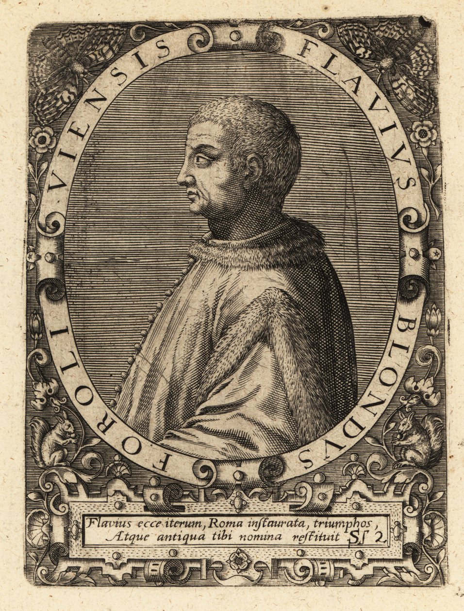 Flavio Biondo, Italiaanse historicus door Theodore de Bry