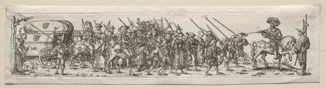 Soldaten op mars door Theodore de Bry