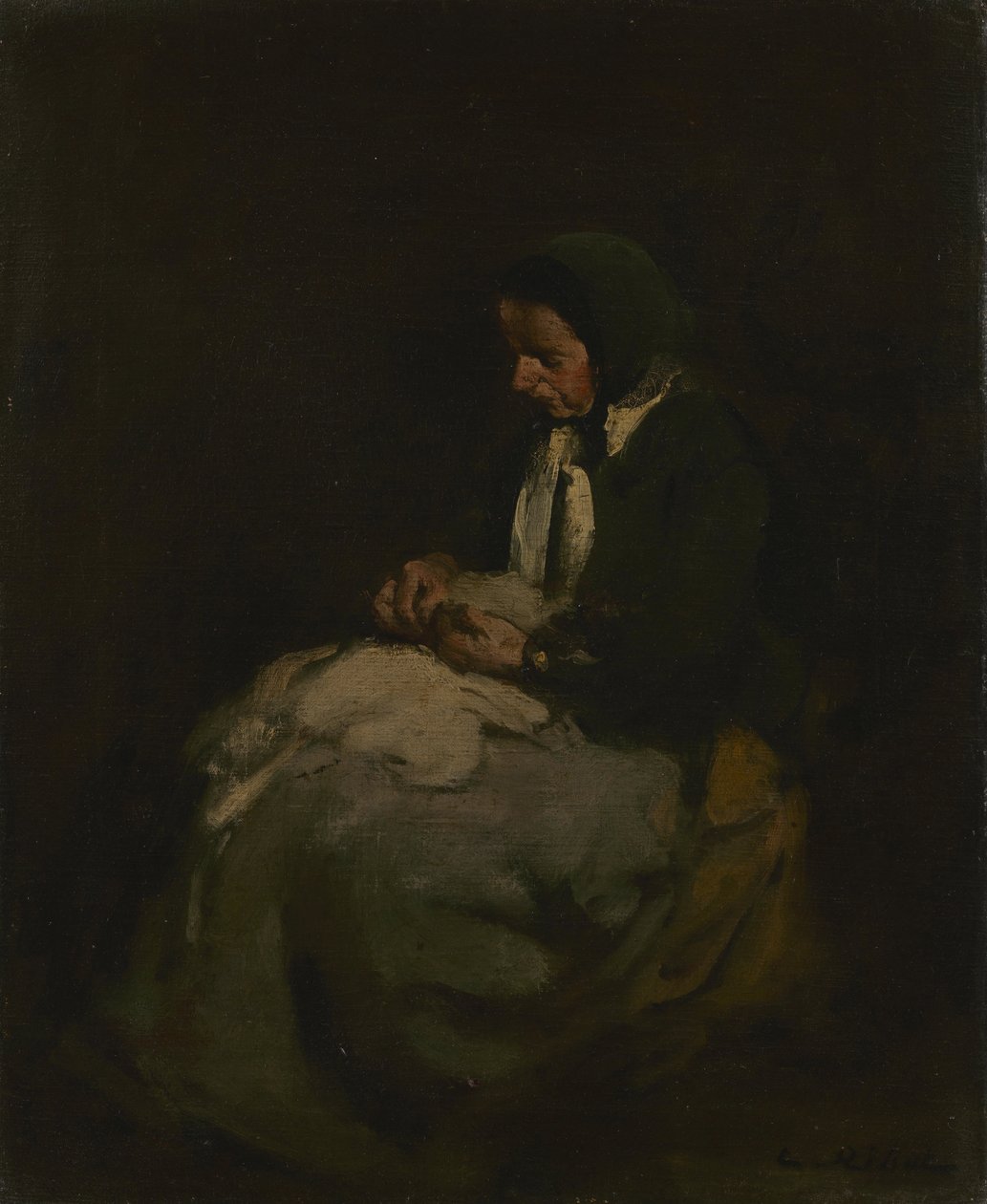Vrouw aan het naaien door Auguste Theodule Ribot