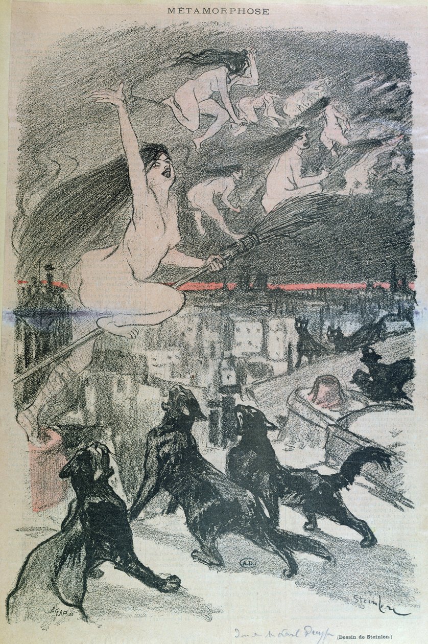 Metamorfose - zwarte katten die zichzelf in heksen veranderen, eind 19e eeuw door Théophile Alexandre Steinlen