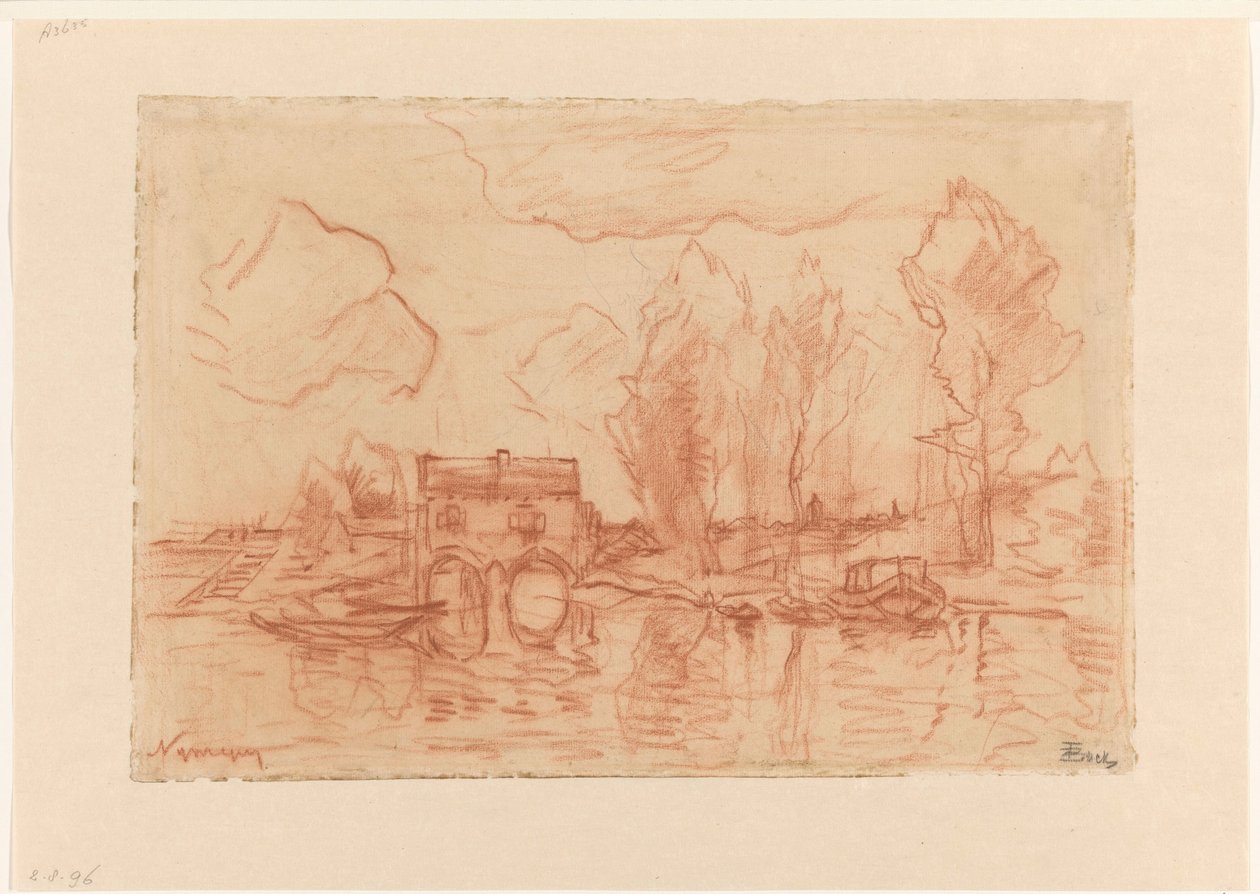 Landschap bij Nijmegen door Theophile de Bock
