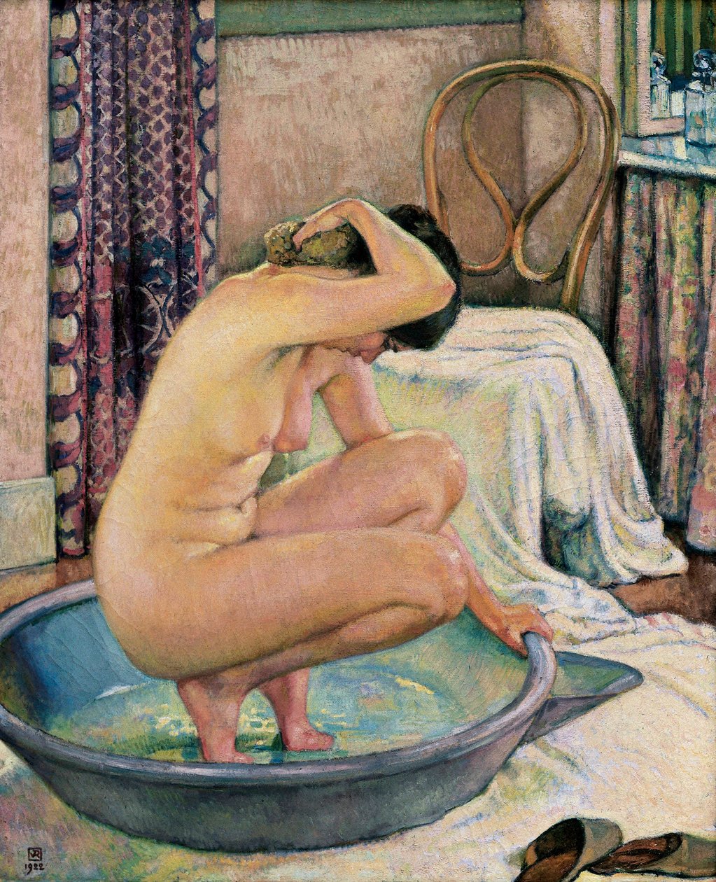 Naakt in een bassin door Théo van Rysselberghe
