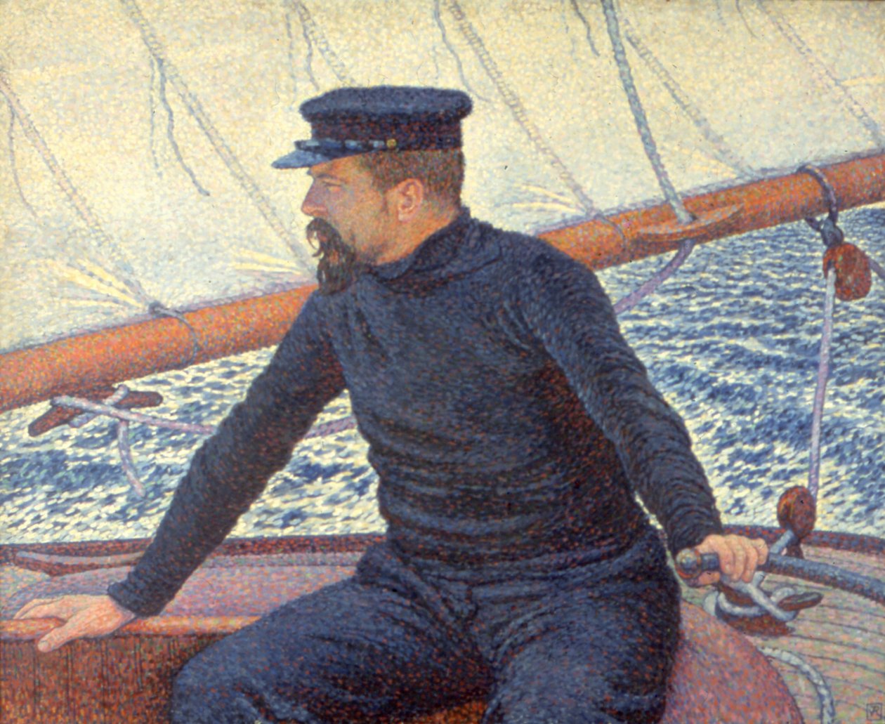 Paul Signac op zijn boot door Théo van Rysselberghe