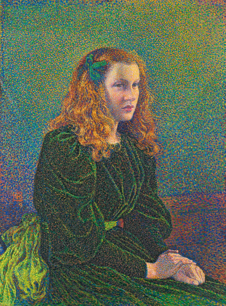 Jonge Vrouw in Groene Jurk door Théo van Rysselberghe