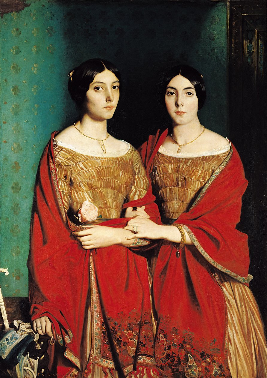 De twee zusters, of Mesdemoiselles Chasseriau: Marie-Antoinette-Adele en Genevieve (Aline) zusters van de kunstenaar, 1843 door Théodore Chassériau