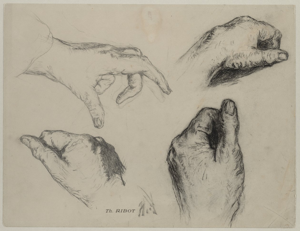 Studie van Handen recto, 1800s door Auguste Theodule Ribot