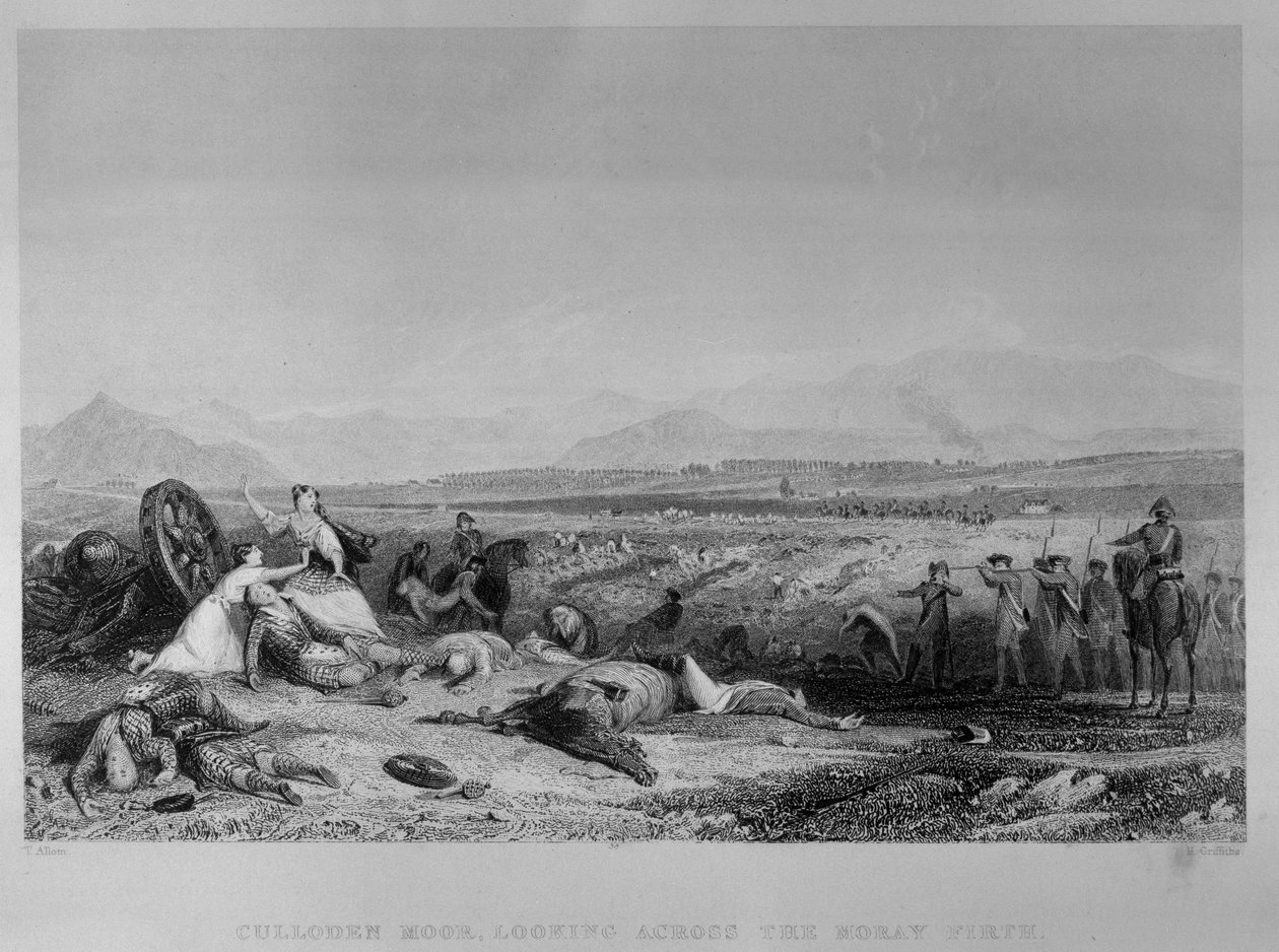 Culloden Moor, kijkend over de Moray Firth, 1746, gegraveerd door H. Griffiths, c.1830 door Thomas Allom
