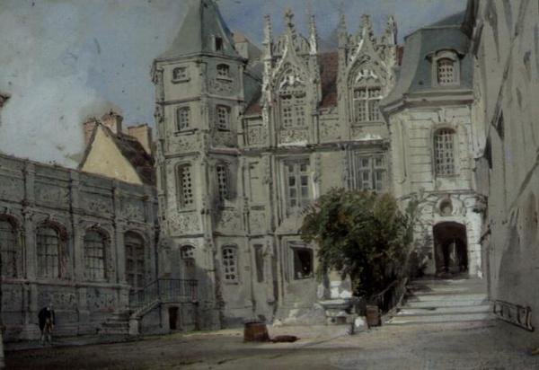 Het Hotel Bourgtheroulde op de Place de la Pucelle, Rouen door Thomas Allom