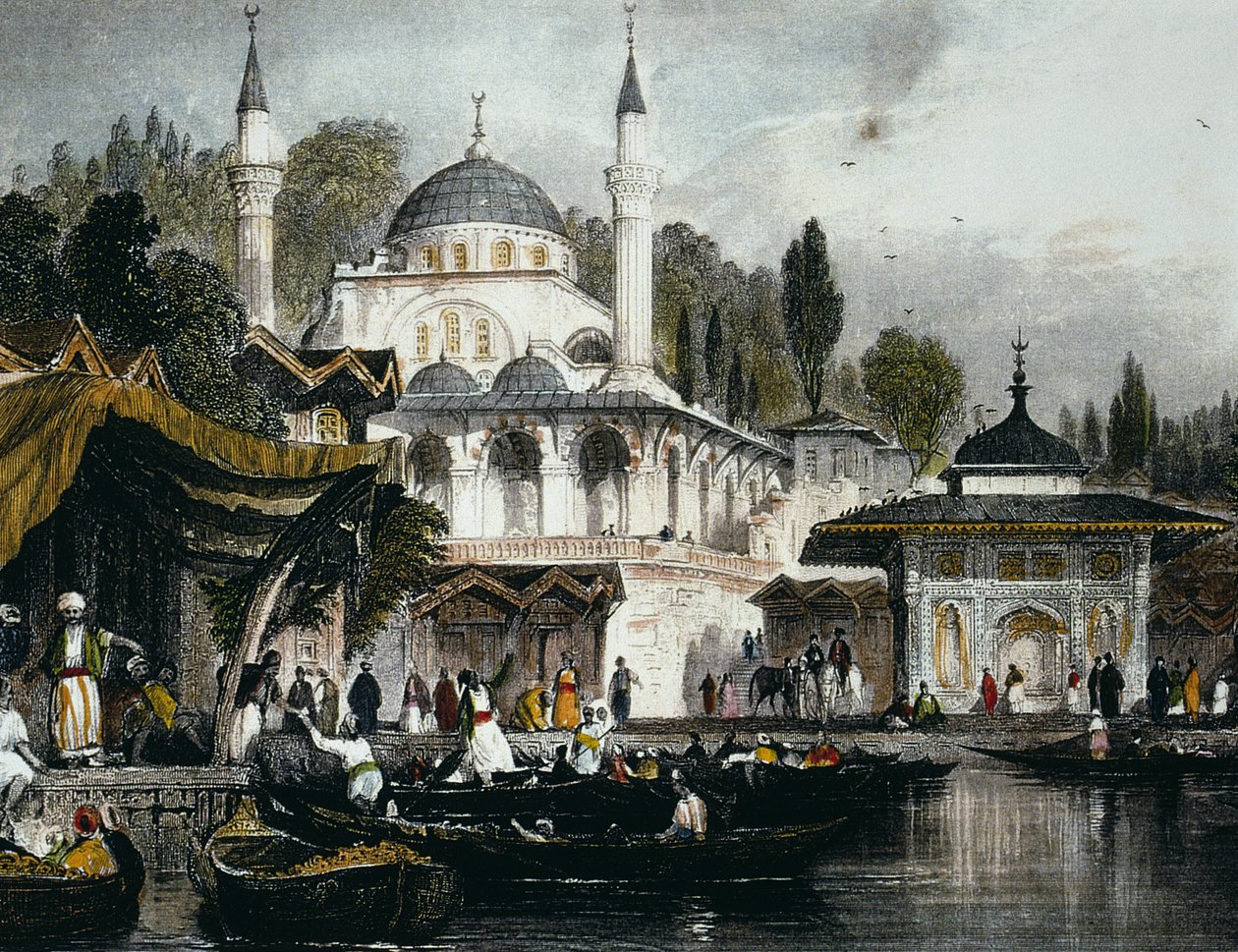 De Mihrimah Sultan-moskee in Uskudar, aan de Anatolische oever van de Bosporus, tegenover Istanbul, 1839 door Thomas Allom