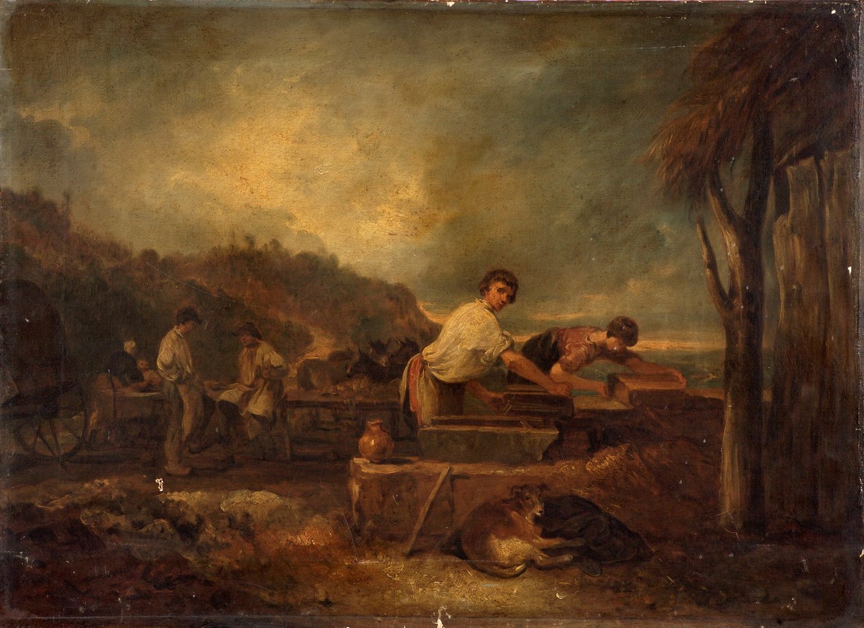 Landschap met Metselaars aan het Werk door Thomas Barker of Bath