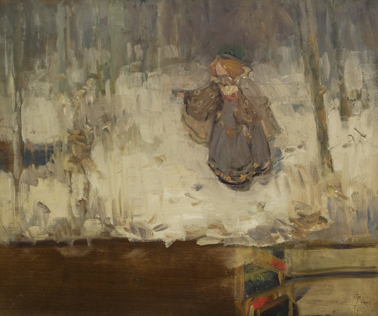 Een roodharig meisje in grijze jurk in een bos, 1886 door Thomas Blacklock