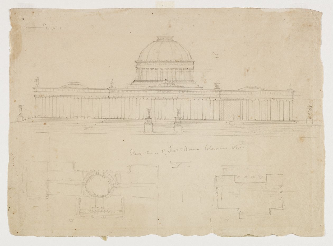 Elevatie van het State House, Columbus, Ohio, c.1838 door Thomas Cole