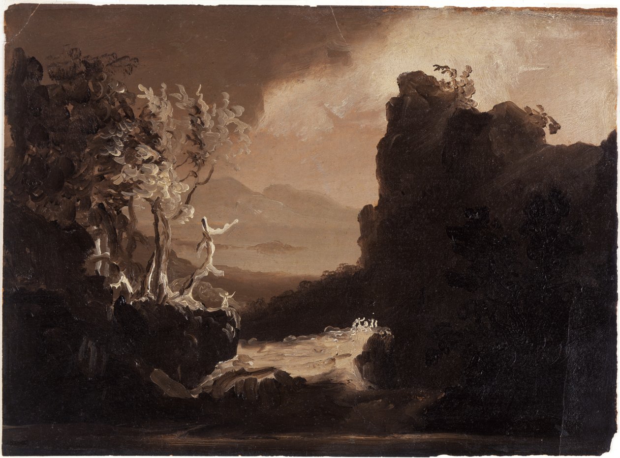 Romantisch landschap (Laatste der Mohikanen), 1827 door Thomas Cole