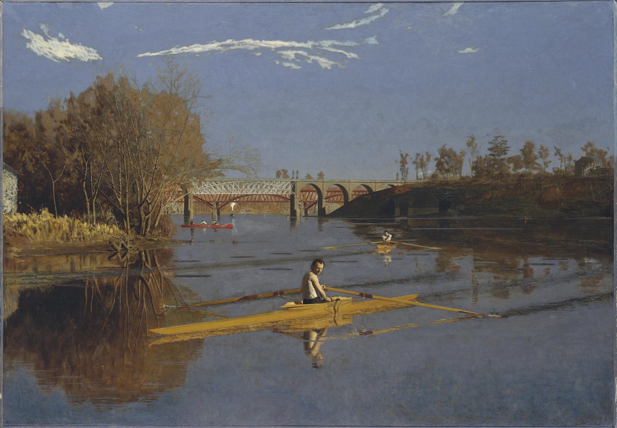 De kampioen enkel sculls Max Schmitt in een enkele scull door Thomas Eakins
