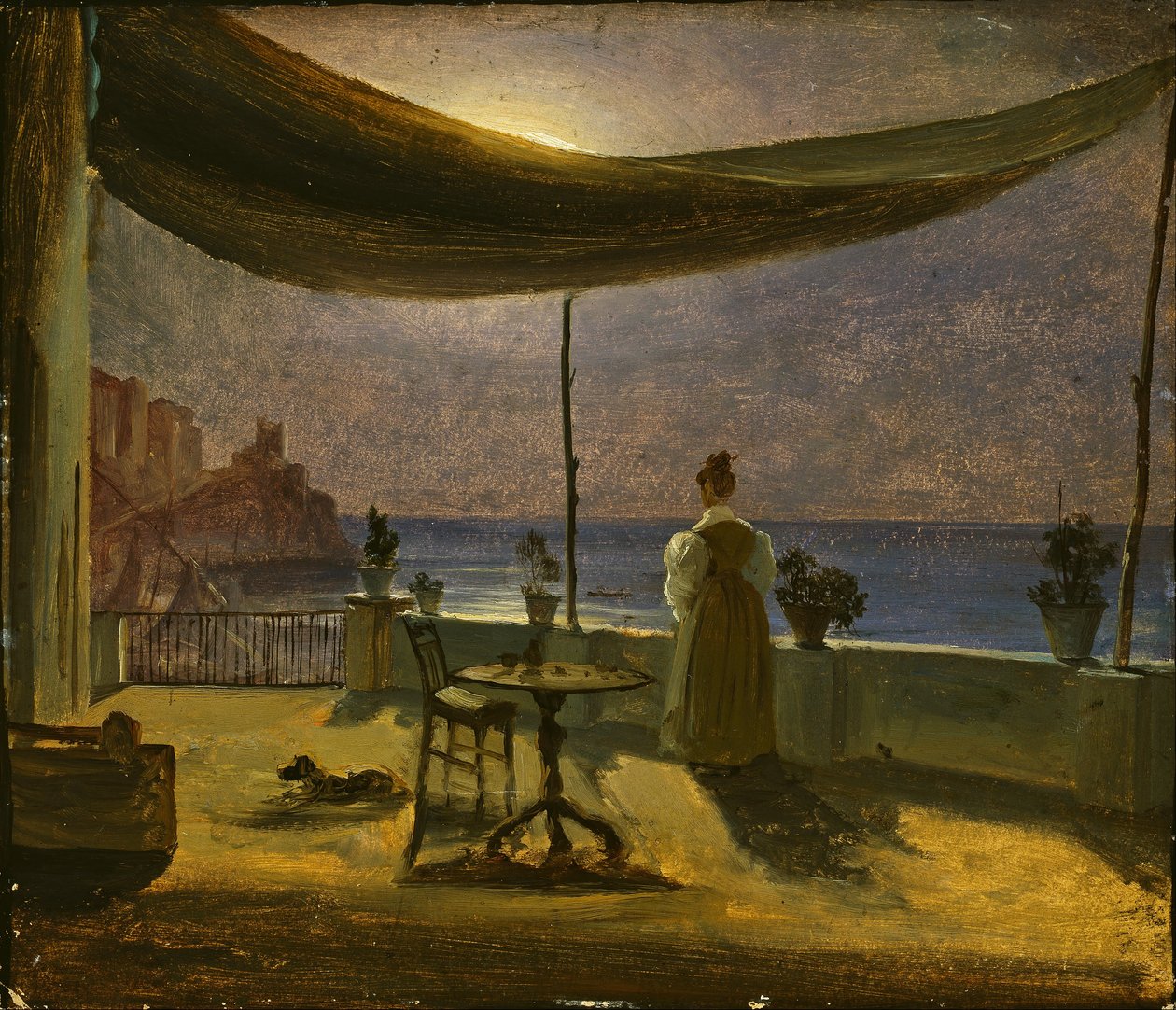 Een terras in Amalfi bij maanlicht door Thomas Fearnley