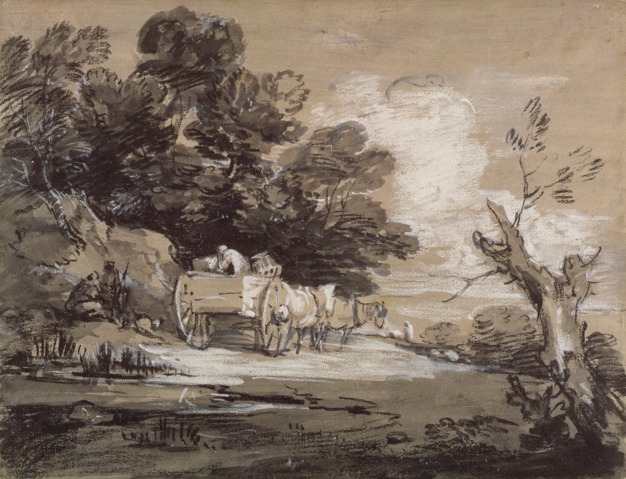Bosrijk Landschap met Landelijke Kar en Figuren, ca. 1785-88 door Thomas Gainsborough