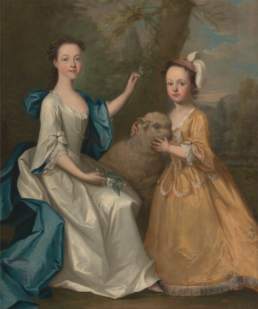 Jonge vrouwen met een lam door Thomas Hudson