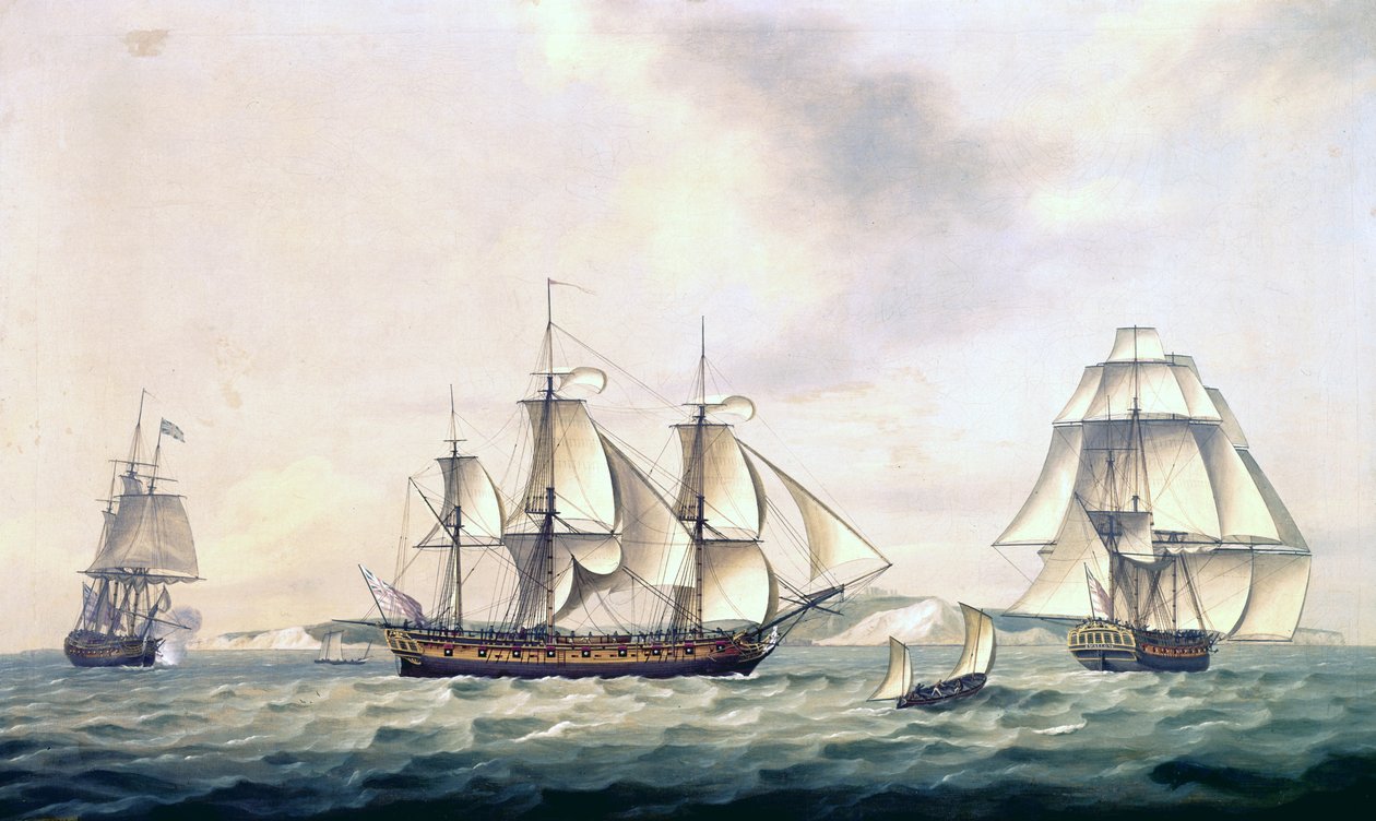 Pakketboot Swallow van de Oost-Indische Compagnie, 1788 door Thomas Luny