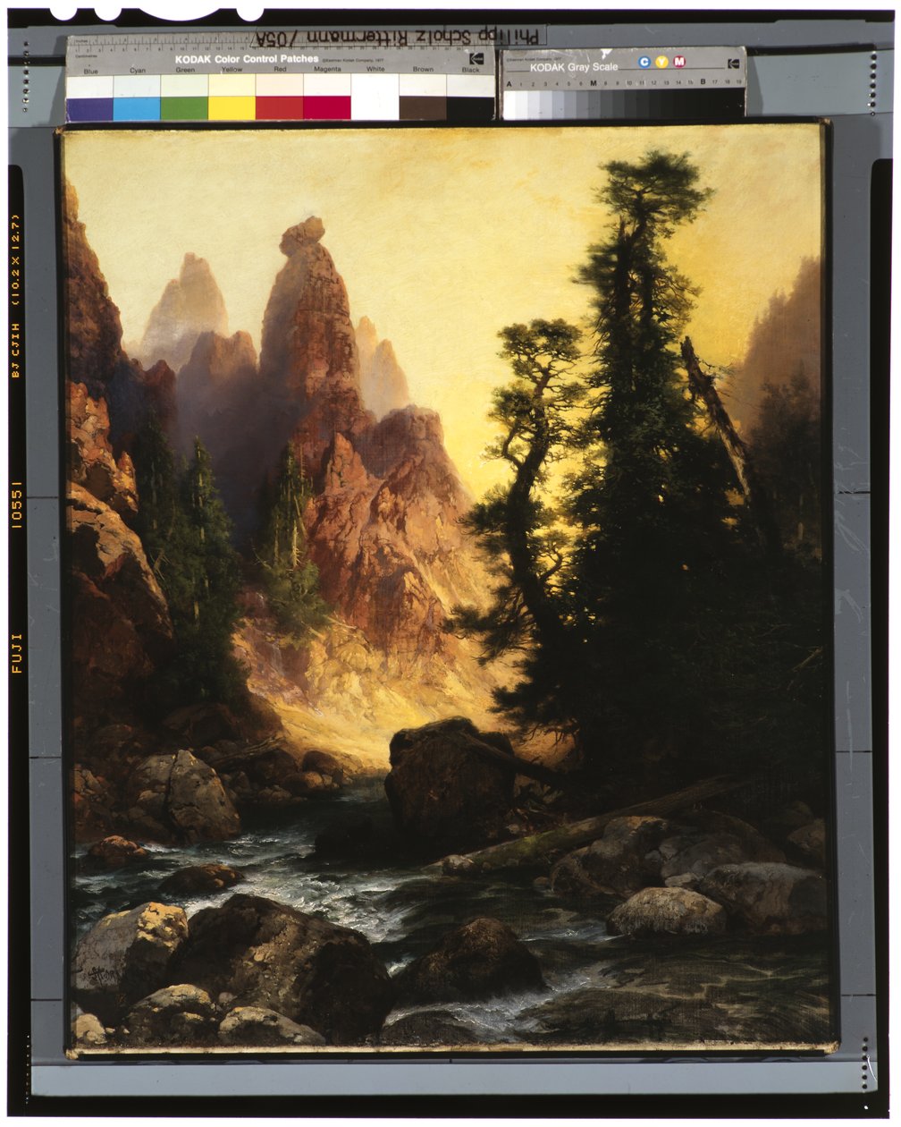 Onder de Torens van Tower Falls, Yellowstone Park, 1909 door Thomas Moran