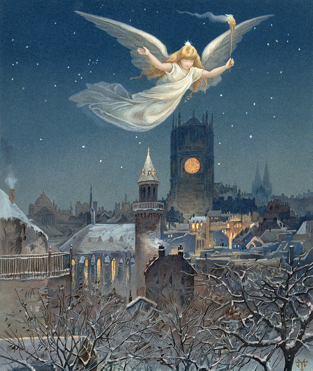 Kerstkaart, 1885 door Thomas Moran