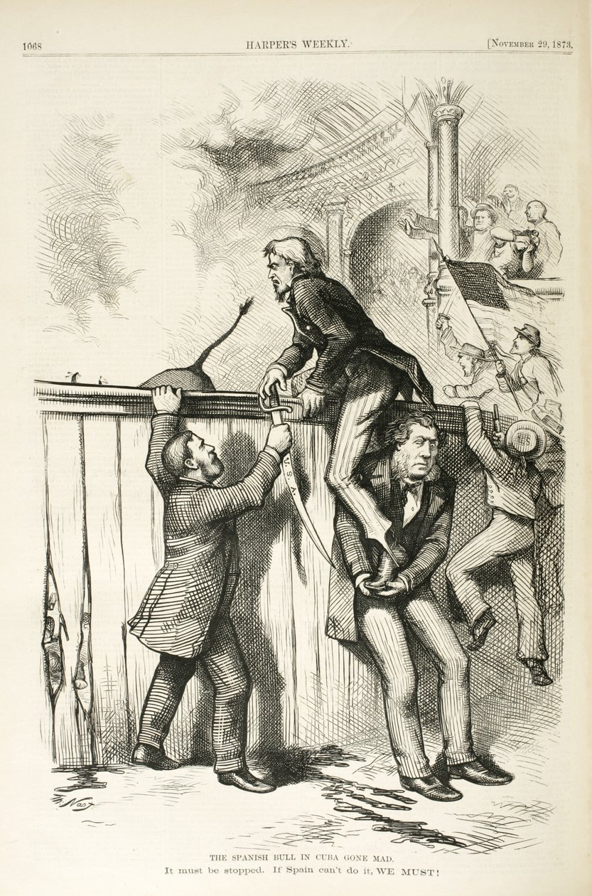 De Spaanse stier in Cuba gek geworden, 1873 door Thomas Nast
