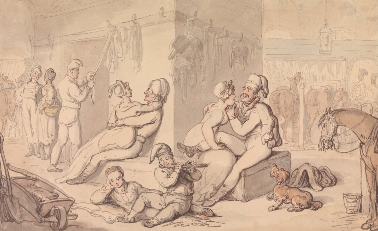 Een cavaleriekazerne door Thomas Rowlandson