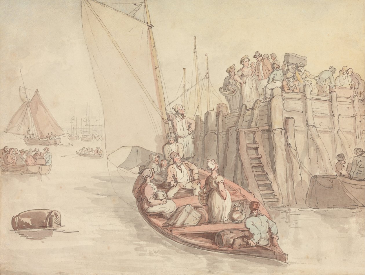Een pier in Amsterdam (Versie A) door Thomas Rowlandson
