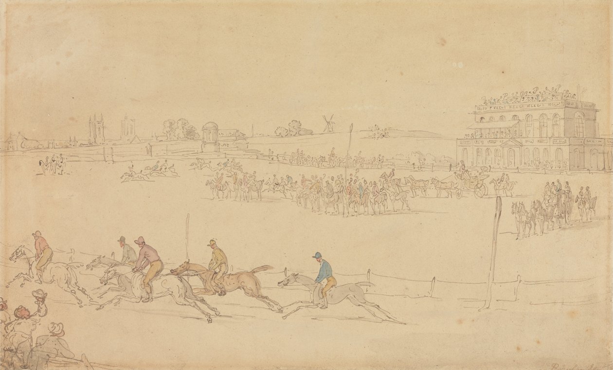 Een race op de Knavesmire in York door Thomas Rowlandson