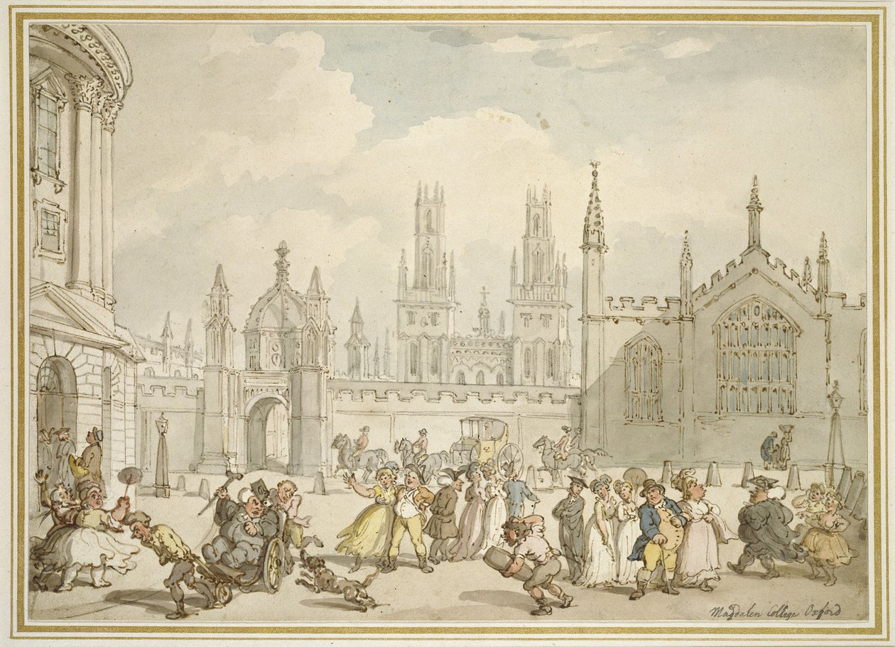 All Souls College, Oxford of Radcliffe Square, Oxford, 19e eeuw door Thomas Rowlandson