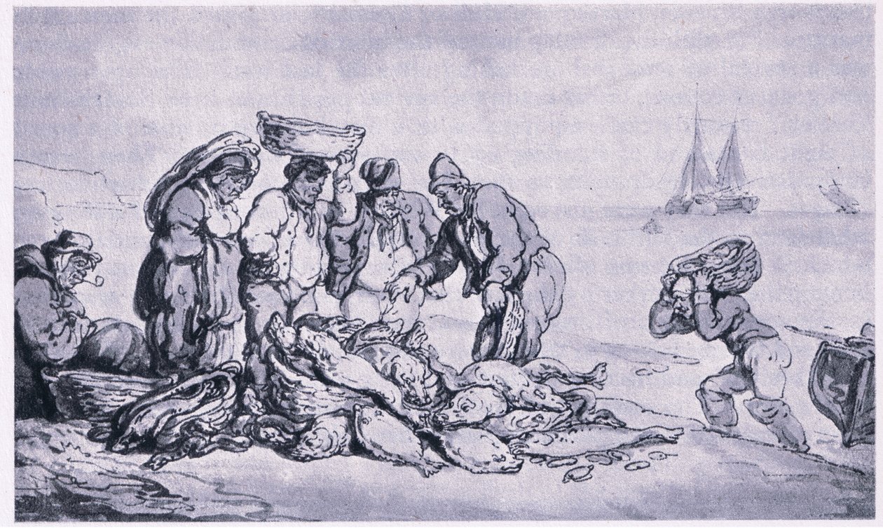 Grimsby: vis verkopen door Thomas Rowlandson